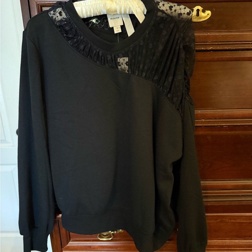 Maeve from Anthro Black Lace Detail sweatshirt NWT